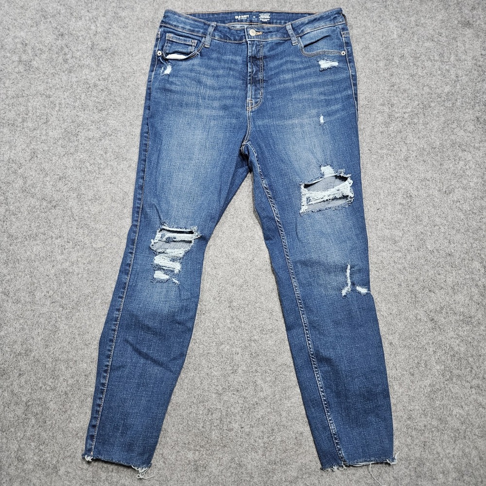 Old Navy Rockstar Super Skinny Jeans 14 Medium Wash Distressed High Rise Women